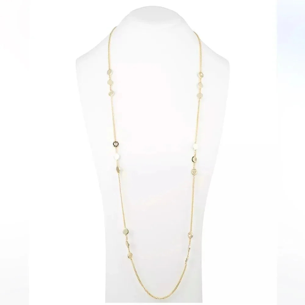 Dkny Disc & Logo Long Statement Necklace, Silver, Brand New with tags